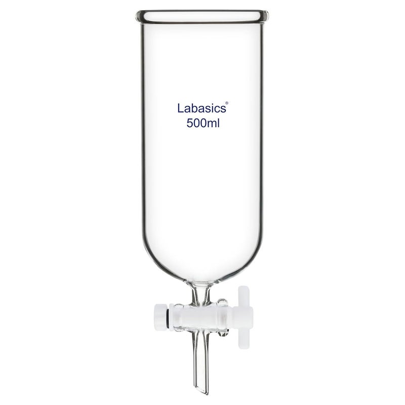 Labasics Dropping Funnel, Teflon Stopcock High Borosilicate Glass Top Opening Non-Graduated, for Precise Liquid Dispensing, 500 ml - Image 1